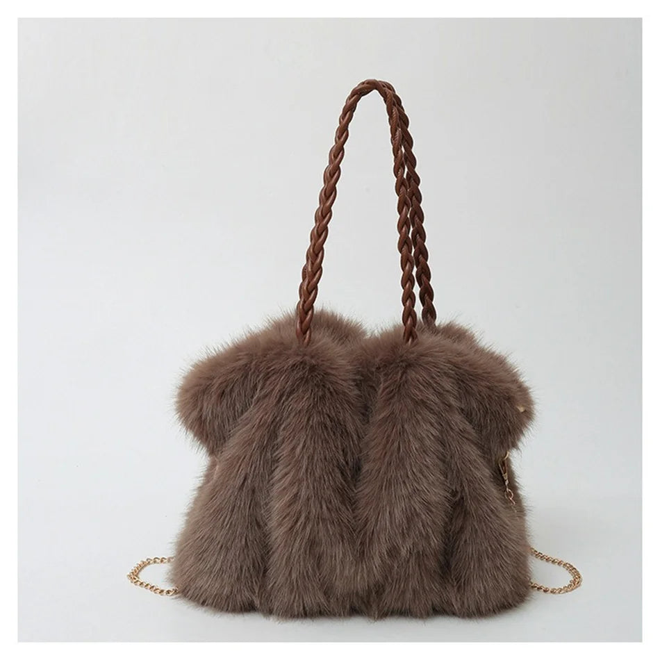 Women's Plush Shoulder Bag High-end Fashion Luxury Soft Faux For Skin Shoulder Bag Faux Fur Women's Bag