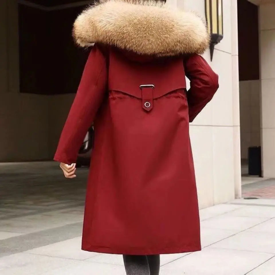 Women Cotton coat Winter Jacket Female thick warm Parkas hooded Outwear large sizeInner liner removable fur over knee Overcoat