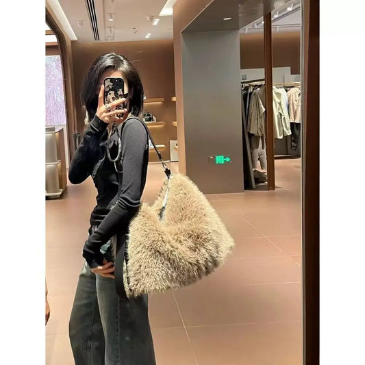 Women New Plush Tote Bags Fashion Commuter Large Capacity Korean Versatile Single Shoulder Cross Bag
