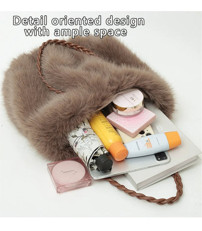 Women's Plush Shoulder Bag High-end Fashion Luxury Soft Faux For Skin Shoulder Bag Faux Fur Women's Bag
