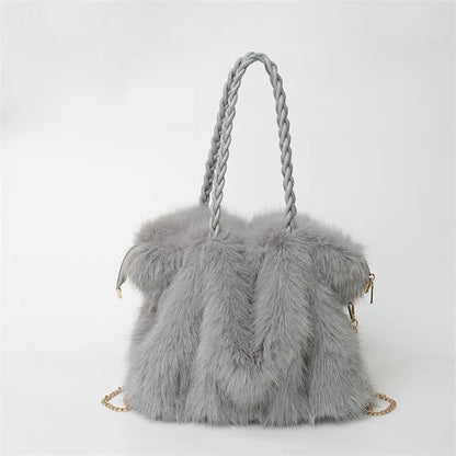 Women's Plush Shoulder Bag High-end Fashion Luxury Soft Faux For Skin Shoulder Bag Faux Fur Women's Bag