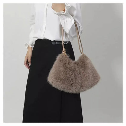 Women's Autumn and Winter Handbag Imitation Fur Fashion Hundred with Plush Bag Solid Color Large Capacity Zipper Shoulder Bag