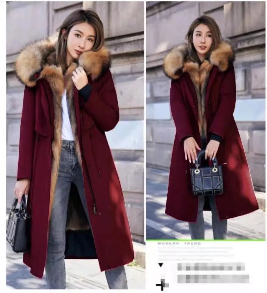 Women Cotton coat Winter Jacket Female thick warm Parkas hooded Outwear large sizeInner liner removable fur over knee Overcoat