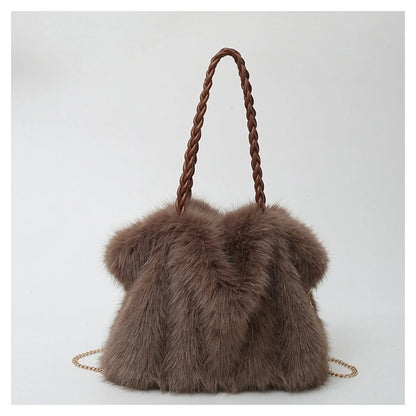 Women's Plush Shoulder Bag High-end Fashion Luxury Soft Faux For Skin Shoulder Bag Faux Fur Women's Bag