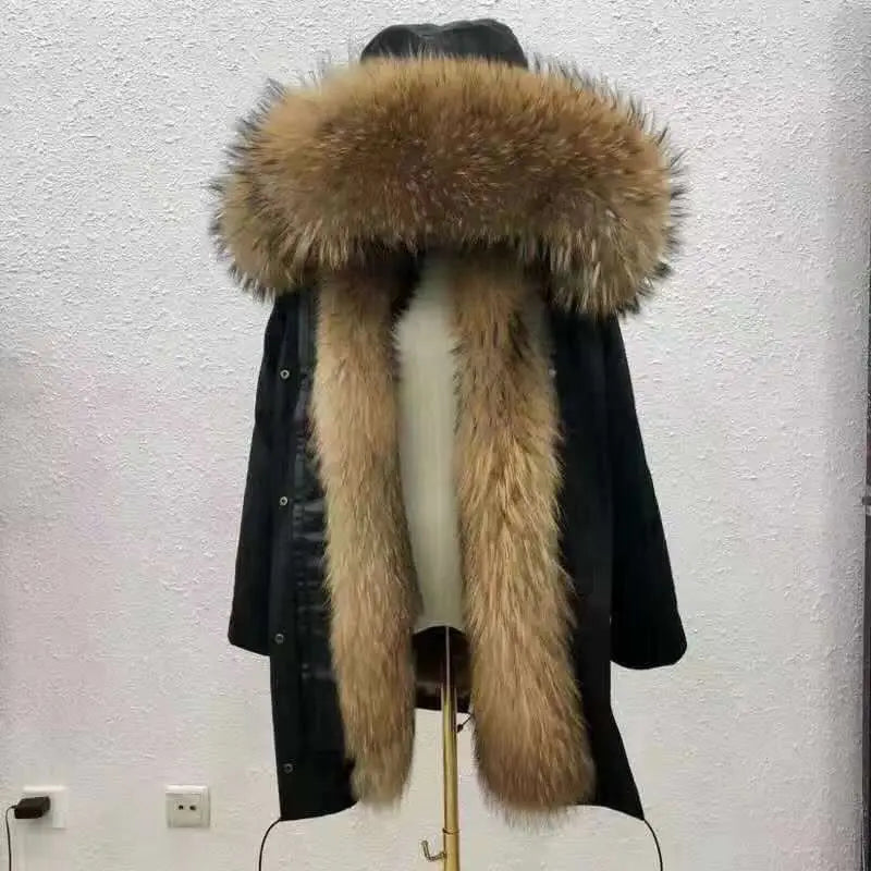 Women Cotton coat Winter Jacket Female thick warm Parkas hooded Outwear large sizeInner liner removable fur over knee Overcoat
