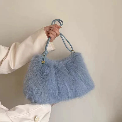 Women's Large Capacity Shoulder Bag Solid Color Plush Imitation Fur Handbag For Autumn And Winter Fashion