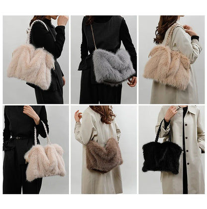 Women's Plush Shoulder Bag High-end Fashion Luxury Soft Faux For Skin Shoulder Bag Faux Fur Women's Bag
