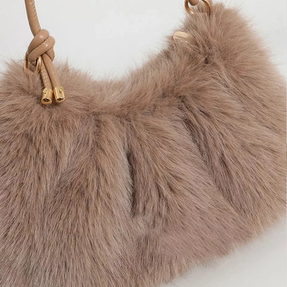 Women's Autumn and Winter Handbag Imitation Fur Fashion Hundred with Plush Bag Solid Color Large Capacity Zipper Shoulder Bag