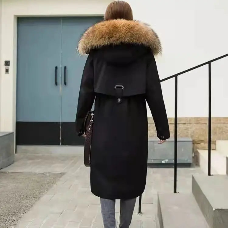 Women Cotton coat Winter Jacket Female thick warm Parkas hooded Outwear large sizeInner liner removable fur over knee Overcoat