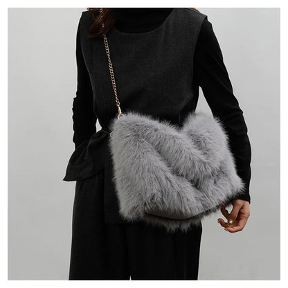 Women's Plush Shoulder Bag High-end Fashion Luxury Soft Faux For Skin Shoulder Bag Faux Fur Women's Bag