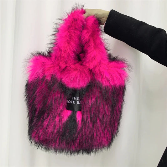 Luxury Designer The Tote Bags for Women Furry Leather Branded Fur Shoulder Bags Female Large Crossbody Handbags