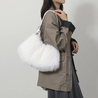 Women's Autumn and Winter Handbag Imitation Fur Fashion Hundred with Plush Bag Solid Color Large Capacity Zipper Shoulder Bag