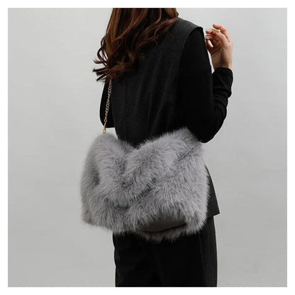 Women's Plush Shoulder Bag High-end Fashion Luxury Soft Faux For Skin Shoulder Bag Faux Fur Women's Bag