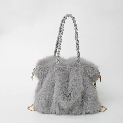 Women's Plush Shoulder Bag High-end Fashion Luxury Soft Faux For Skin Shoulder Bag Faux Fur Women's Bag