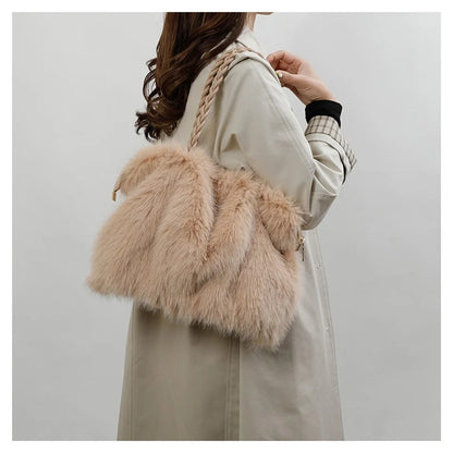 Women's Plush Shoulder Bag High-end Fashion Luxury Soft Faux For Skin Shoulder Bag Faux Fur Women's Bag