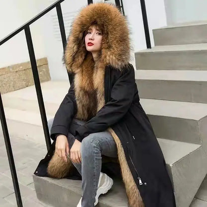 Women Cotton coat Winter Jacket Female thick warm Parkas hooded Outwear large sizeInner liner removable fur over knee Overcoat