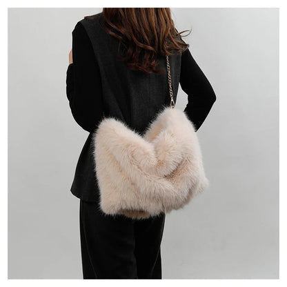 Women's Plush Shoulder Bag High-end Fashion Luxury Soft Faux For Skin Shoulder Bag Faux Fur Women's Bag