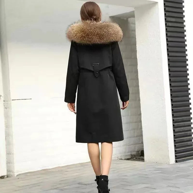 Women Cotton coat Winter Jacket Female thick warm Parkas hooded Outwear large sizeInner liner removable fur over knee Overcoat