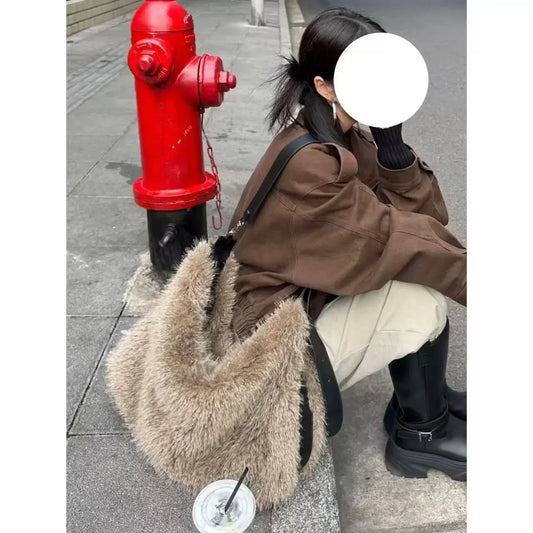 Women New Plush Tote Bags Fashion Commuter Large Capacity Korean Versatile Single Shoulder Cross Bag