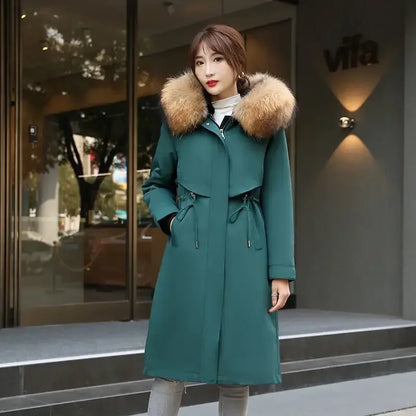 Women Cotton coat Winter Jacket Female thick warm Parkas hooded Outwear large sizeInner liner removable fur over knee Overcoat