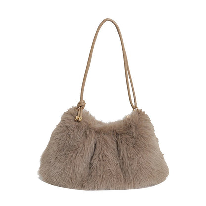 Women's Large Capacity Shoulder Bag Solid Color Plush Imitation Fur Handbag For Autumn And Winter Fashion