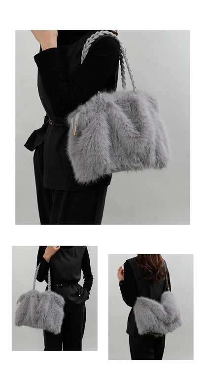 Women's Plush Shoulder Bag High-end Fashion Luxury Soft Faux For Skin Shoulder Bag Faux Fur Women's Bag
