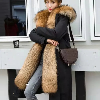 Women Cotton coat Winter Jacket Female thick warm Parkas hooded Outwear large sizeInner liner removable fur over knee Overcoat