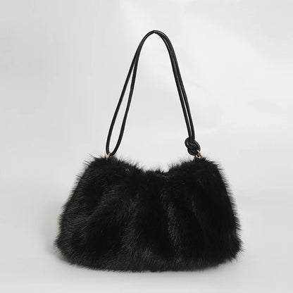 Women's Autumn and Winter Handbag Imitation Fur Fashion Hundred with Plush Bag Solid Color Large Capacity Zipper Shoulder Bag