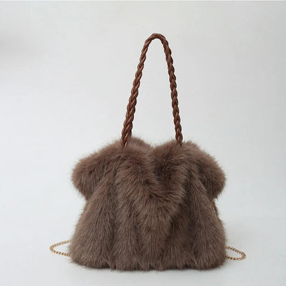 Women's Plush Shoulder Bag High-end Fashion Luxury Soft Faux For Skin Shoulder Bag Faux Fur Women's Bag