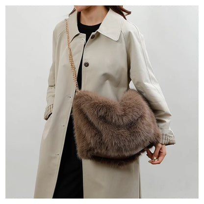 Women's Plush Shoulder Bag High-end Fashion Luxury Soft Faux For Skin Shoulder Bag Faux Fur Women's Bag