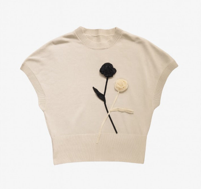 Strickweste mit Blumen - Lalu-boutique
