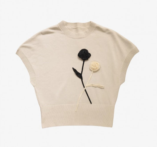 Strickweste mit Blumen - Lalu-boutique